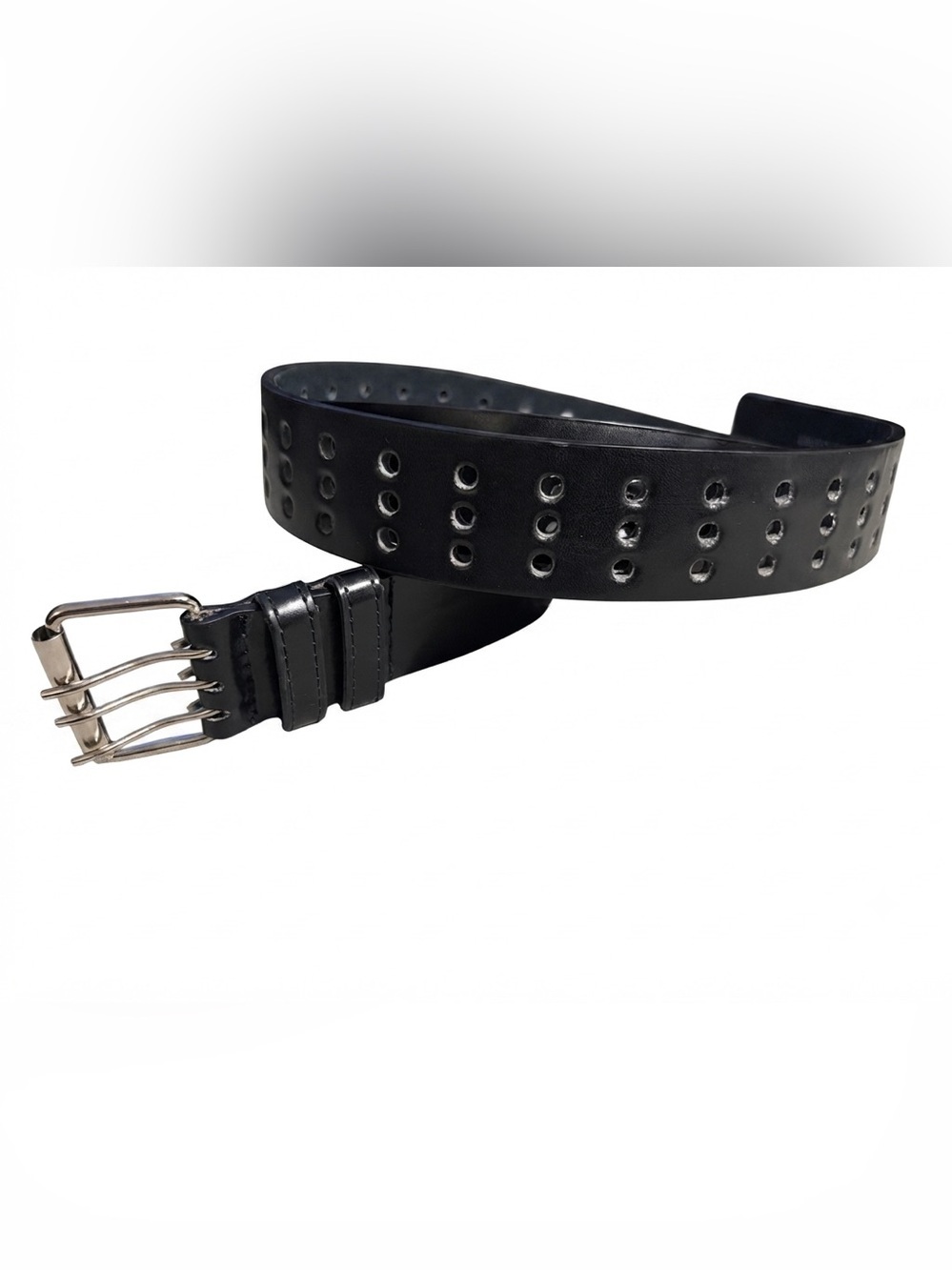 Vintage Style Black Leather Triple Grommet Belt Punk Y2K Indie Big&Tall